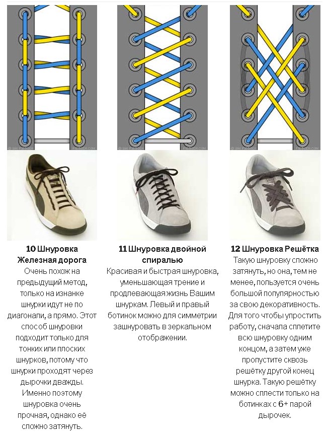 Как красиво зашнуровать кроссовки - завязать схемы 3, 5, 6 дырок