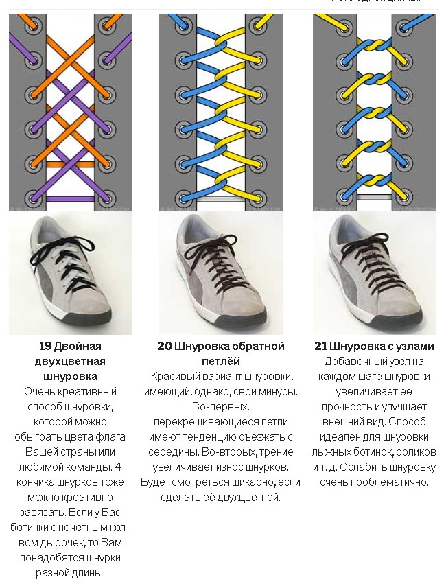 Схемы шнуровки ботинок